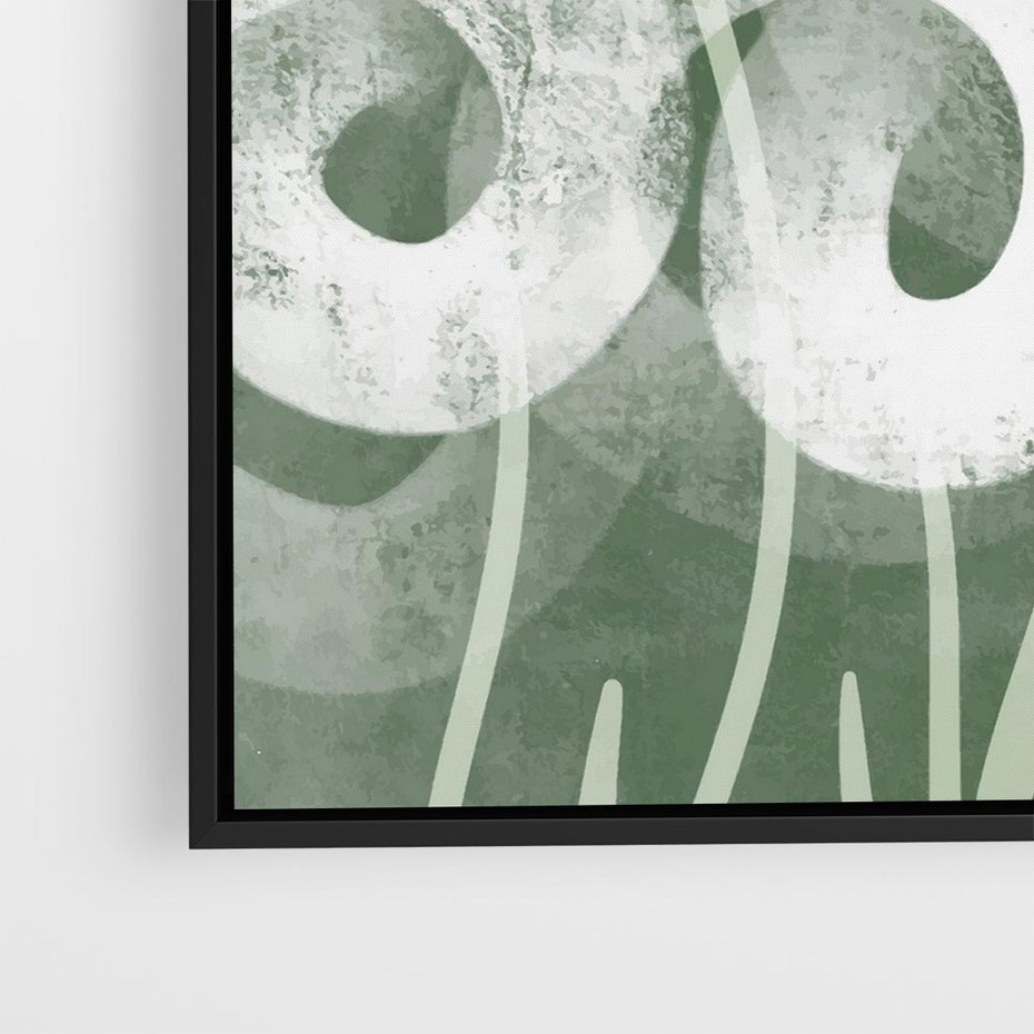 Obraz w ramie 50x50 - Spokojne Plamy Natury - zielony plakat, roślinne motywy - rama czarna