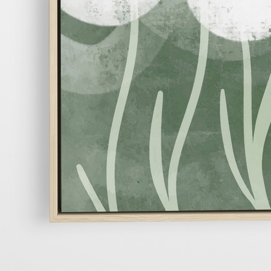 Obraz w ramie 70x100 - Spokojne Plamy Natury - zielony plakat, roślinne motywy - rama drewno