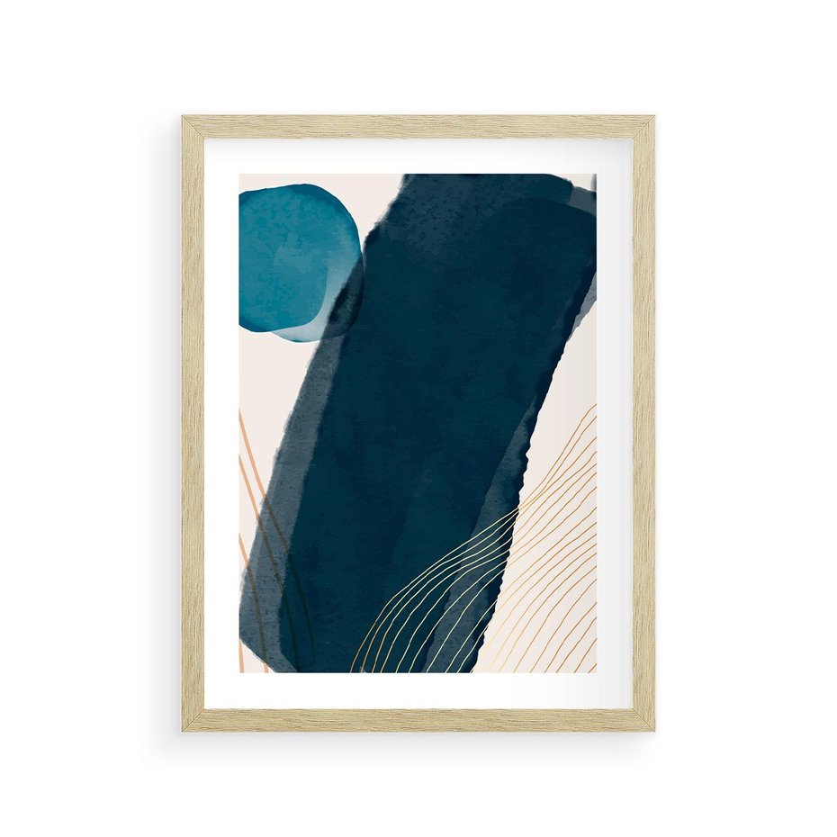 Plakat w ramie 30x40 - Nocne Widzenia - abstrakcyjna granatowa plama, akwarela - rama drewno