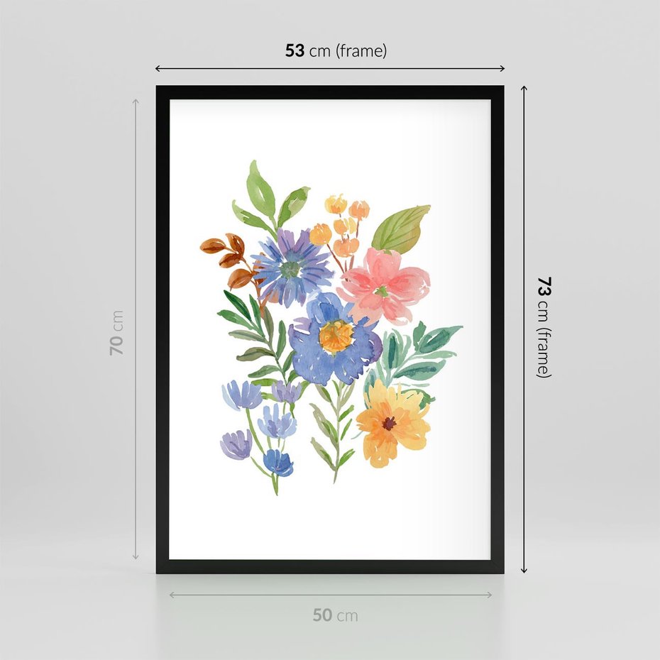 Plakat w ramie 50x70 - Kwiatowe Opowieści - akwarelowe polne kwiaty, minimalistyczna sztuka - rama czarna