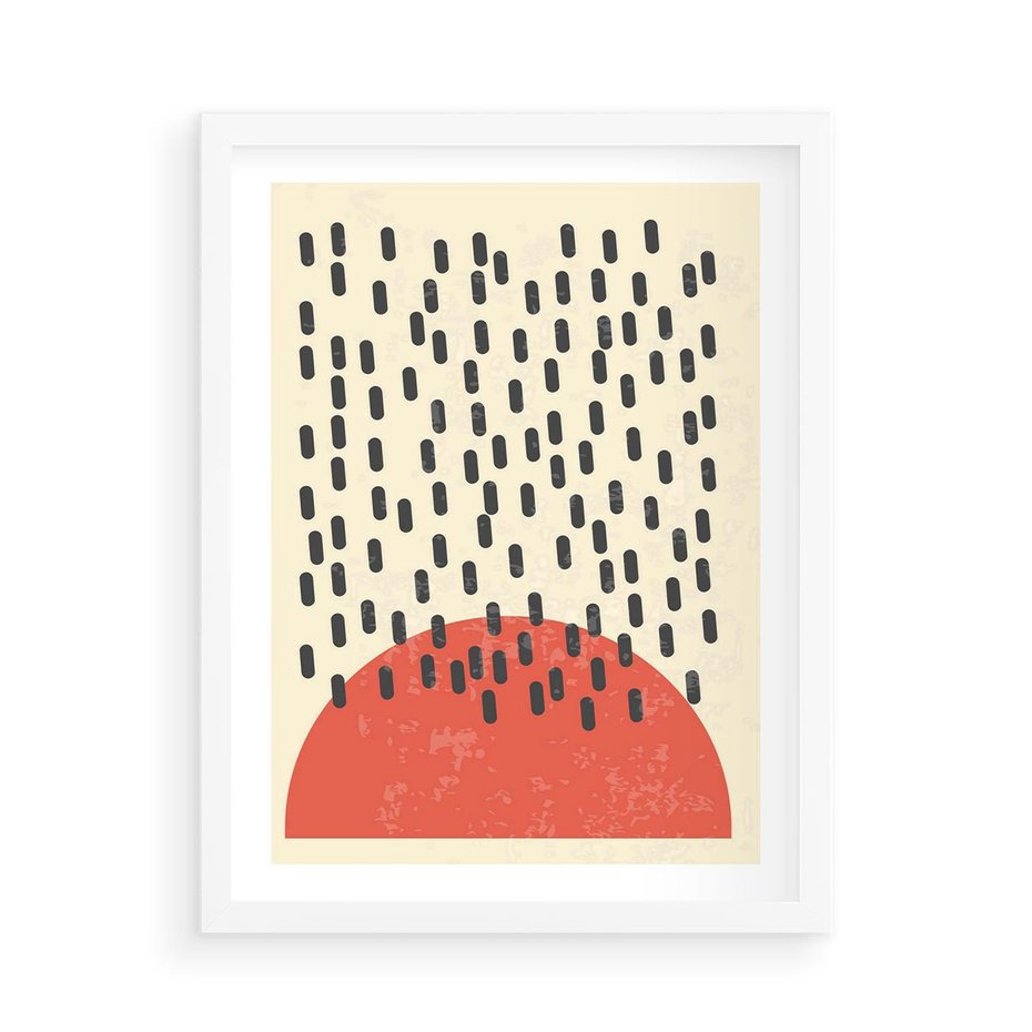 Plakat w ramie 50x70 - Czerwona Abstrakcja: Grafika z Wyrazistym Kołem - abstrakcja grafika, czerwone koło - rama biała