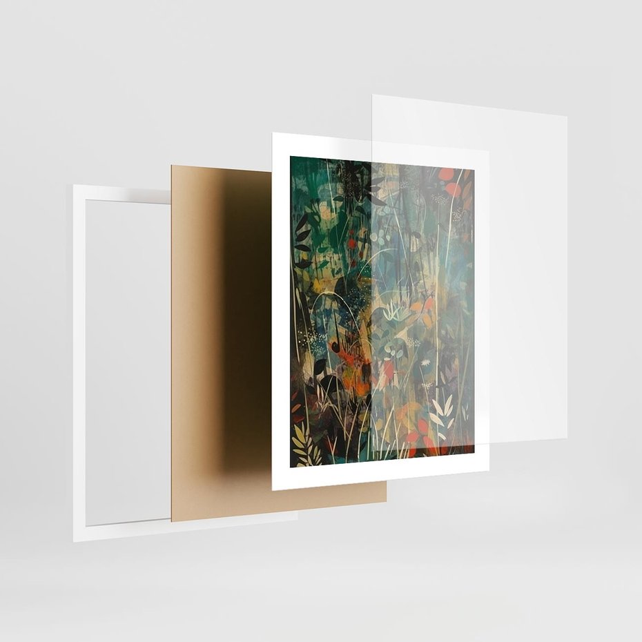 Plakat w ramie 40x50 - Abstrakcyjne Wariacje Form - abstrakcyjny obraz, mnogość kolorów - rama biała