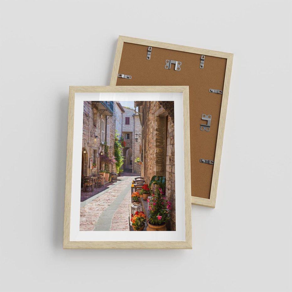 Plakat w ramie 30x40 - Malownicze Zakątki Miasta - uliczka, perspektywa - rama drewno