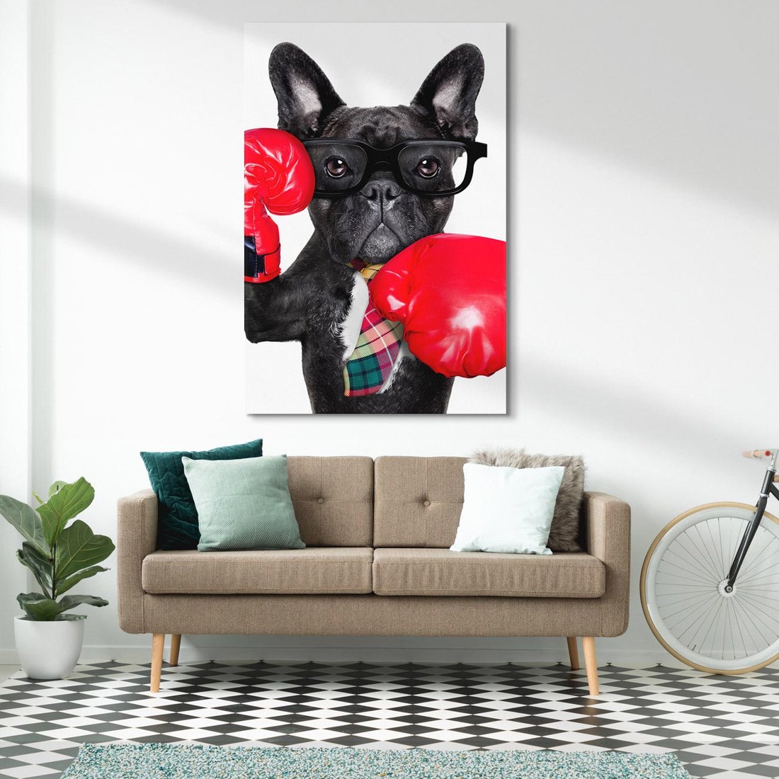 Obraz na płótnie 70x100 - Boksujący mops - pies - boks, mops