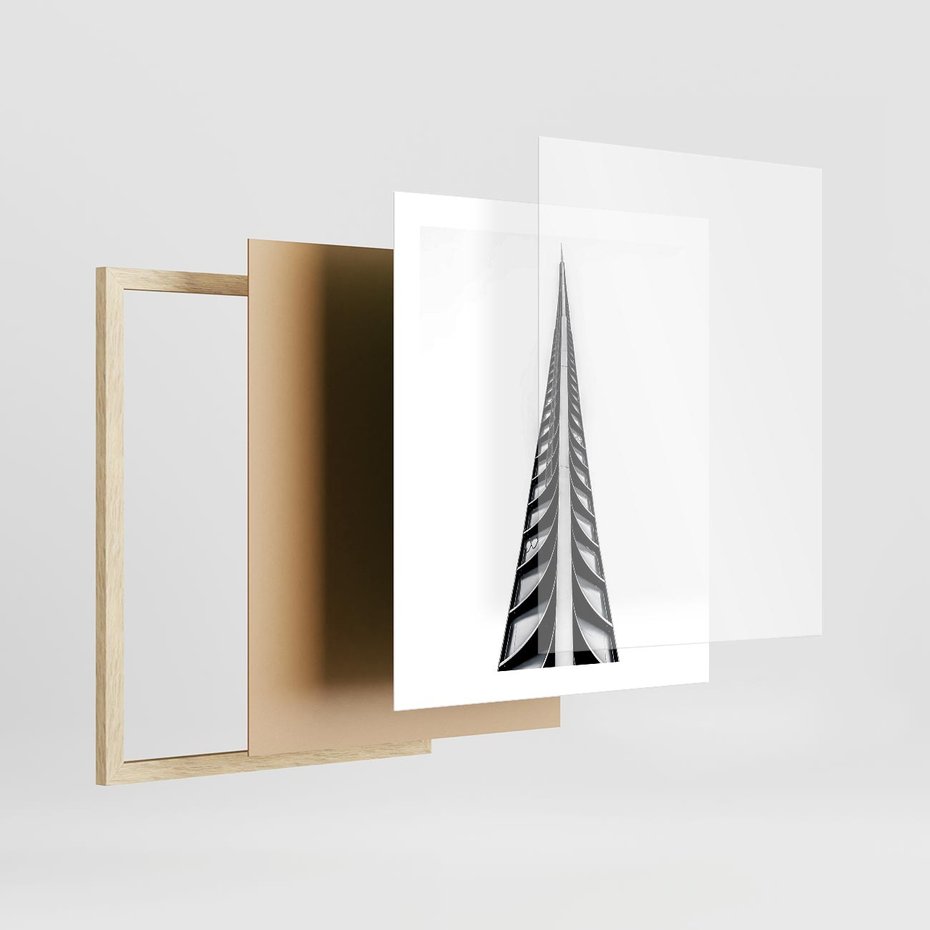 Plakat w ramie 40x50 - Majestatyczna Architektura - wysoki, strzelisty wieżowiec - rama drewno