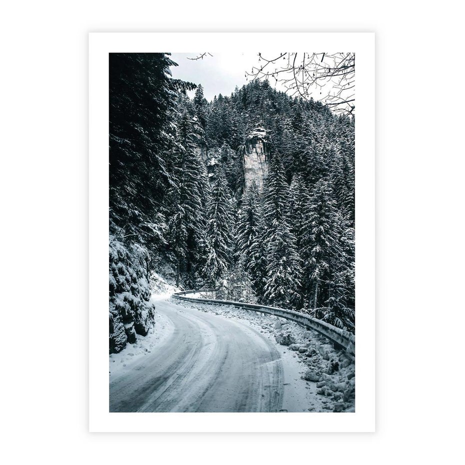 Plakat bez ramy 30x40 - Zimowa Przygoda - zima w górach, droga