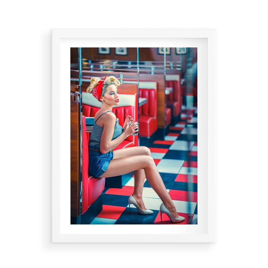 Plakat w ramie 50x70 - Stylowa Elegancja - retro, pinup - rama biała