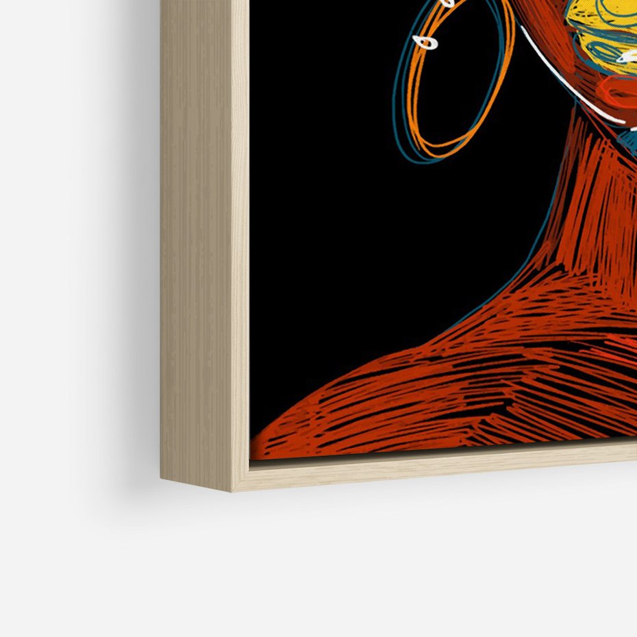 Obraz w ramie 80x120 - Kolorowe Wibracje Rzeczywistości - abstrakcyjny portret kobiety, twarz - rama drewno
