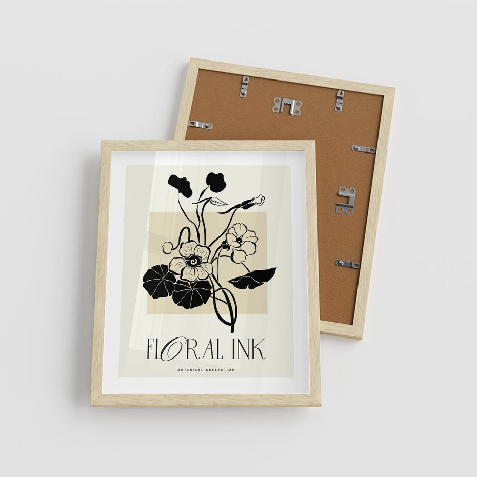 Plakat w ramie 40x50 - Podróż linii kwiatowego czasu - kwiaty, typografia - rama drewno