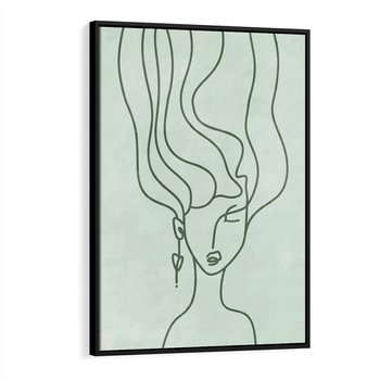 Obraz w ramie 50x70 - Spokojne Objęcia Natury - abstrakcja, zielony szkic - rama czarna