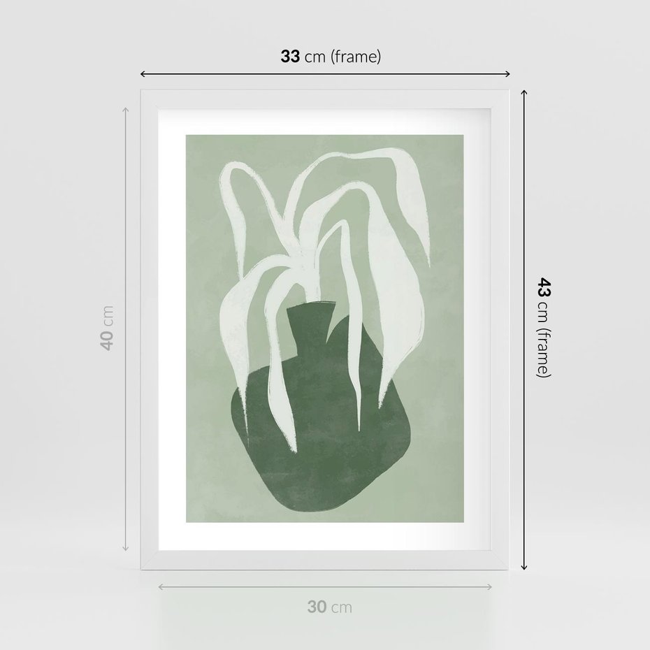 Plakat w ramie 30x40 - Zieleń Pulsującego Spokoju - zielona abstrakcja, zgaszona zieleń - rama biała