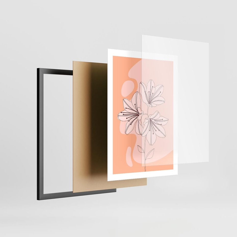 Plakat w ramie 50x70 - Kwiatowa Harmonia - minimalistyczny plakat, pudrowe kwiaty - rama czarna