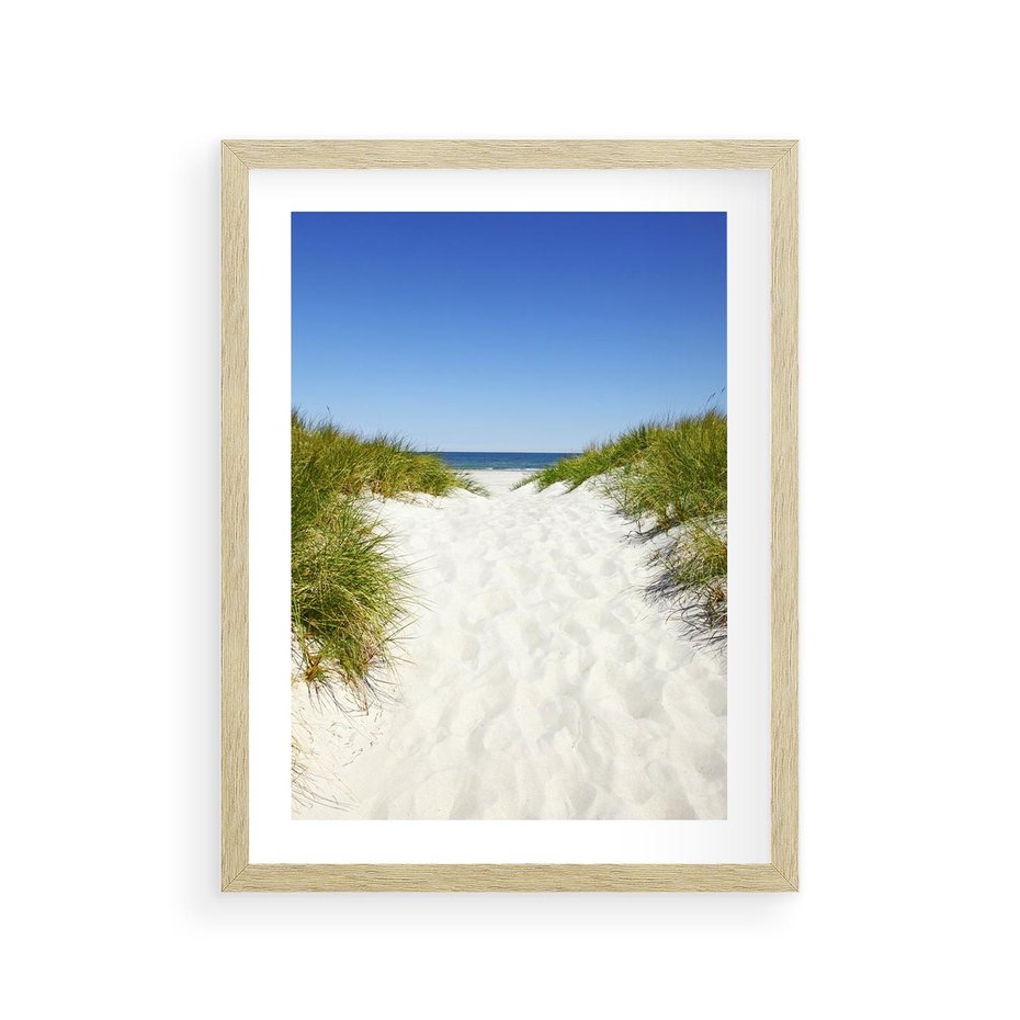 Plakat w ramie 30x40 - Relaks nad Morskimi Wzgórzami - plaża, wydmy - rama drewno