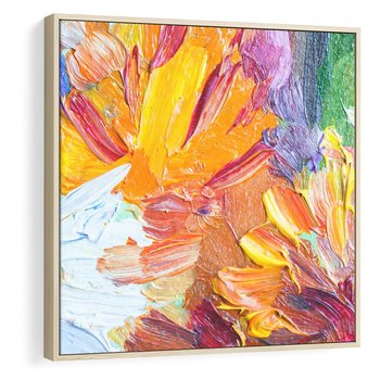 Obraz w ramie 50x50 - Kwiatowe Harmonie - zbliżenie na obraz olejny, gruba warstwa farby - rama drewno
