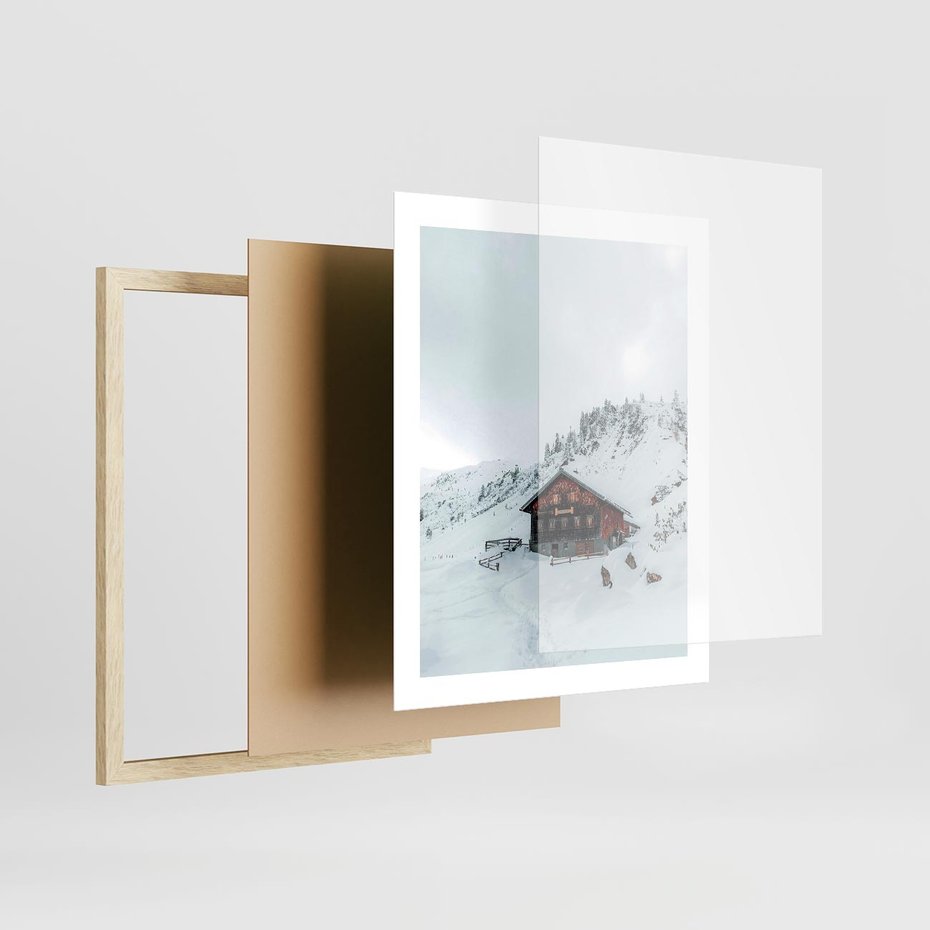Plakat w ramie 40x50 - Zimowa Magia - domek, śnieg - rama drewno