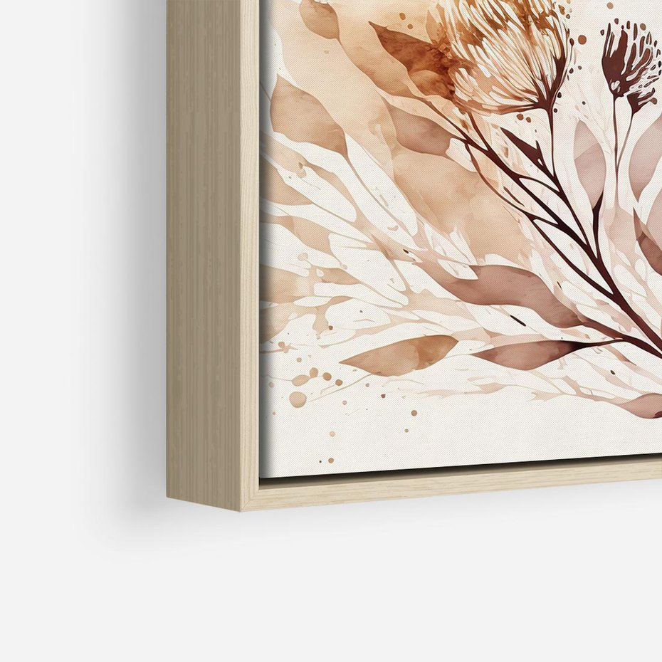 Obraz w ramie 50x50 - Nostalgiczne tańce pędzla - akwarelowe kwiaty, gałęzie - rama drewno