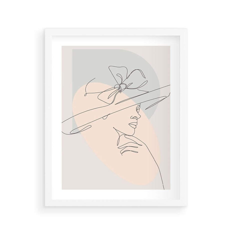 Plakat w ramie 40x50 - Twarz Kobiety w Pastelach - minimalistyczna grafika, pastelowe tłó - rama biała
