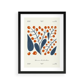 Plakat w ramie 40x50 - Minimalistyczna Uroda Jarzębin - jarzębiny, niebieskie liście - rama czarna