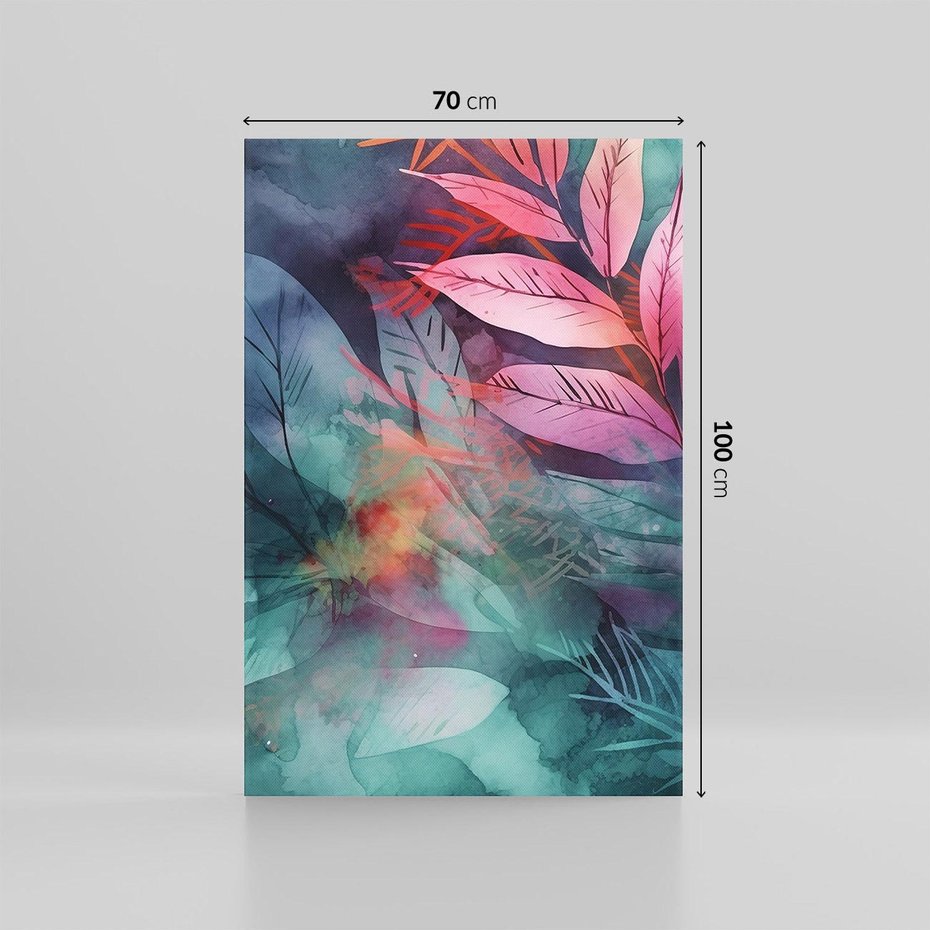 Obraz na płótnie 70x100 - Subtelne Zielone - pastelowe zielone liście, róż