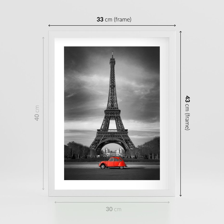 Plakat w ramie 30x40 - Elegancja Wieży - wieża, Eiffla - rama biała