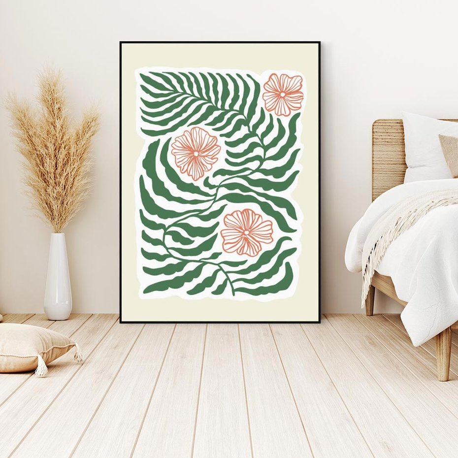 Obraz w ramie 50x70 - Migocące Wzory - abstrakcyjna kompozycja, paprocie - rama czarna