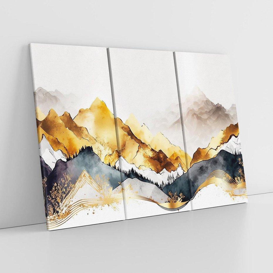 Obraz na płótnie 120x80 - Złote Góry - akwarela, graficzne góry
