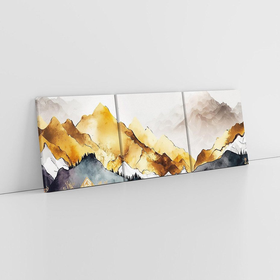 Obraz na płótnie 90x30 - Złote Góry - akwarela, graficzne góry