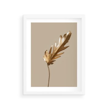 Plakat w ramie 30x40 - Piękno w Detalu - złoty, liść - rama biała