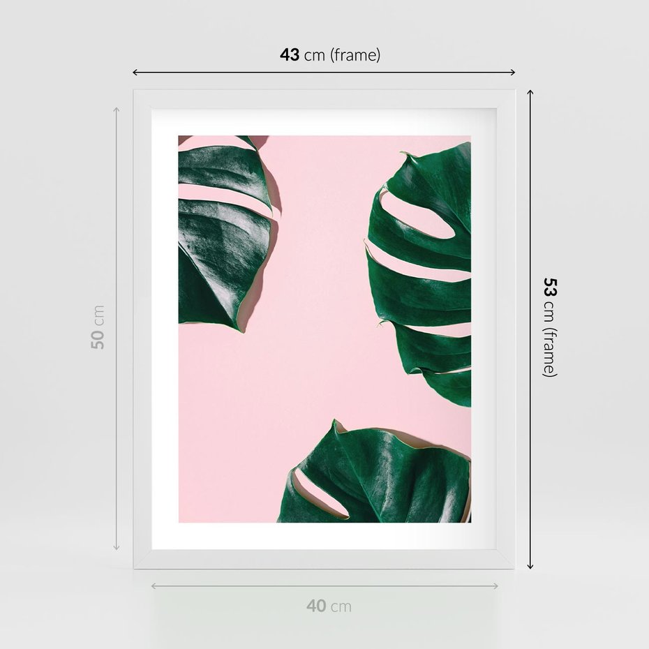 Plakat w ramie 40x50 - Siła Natury - liście, monstera - rama biała