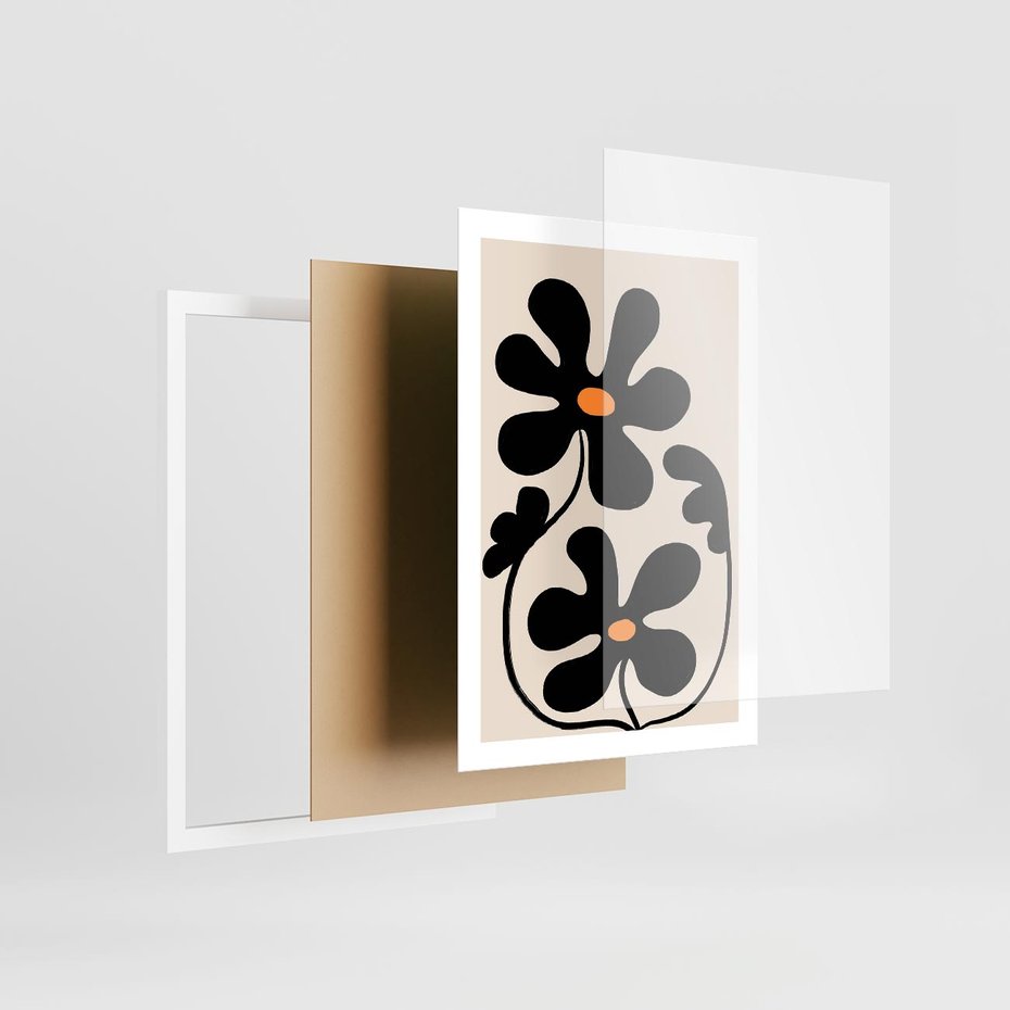 Plakat w ramie 50x70 - Wyjątkowość Boho - minimalistyczny abstrakcyjny obraz, prymitywne kwiaty - rama biała