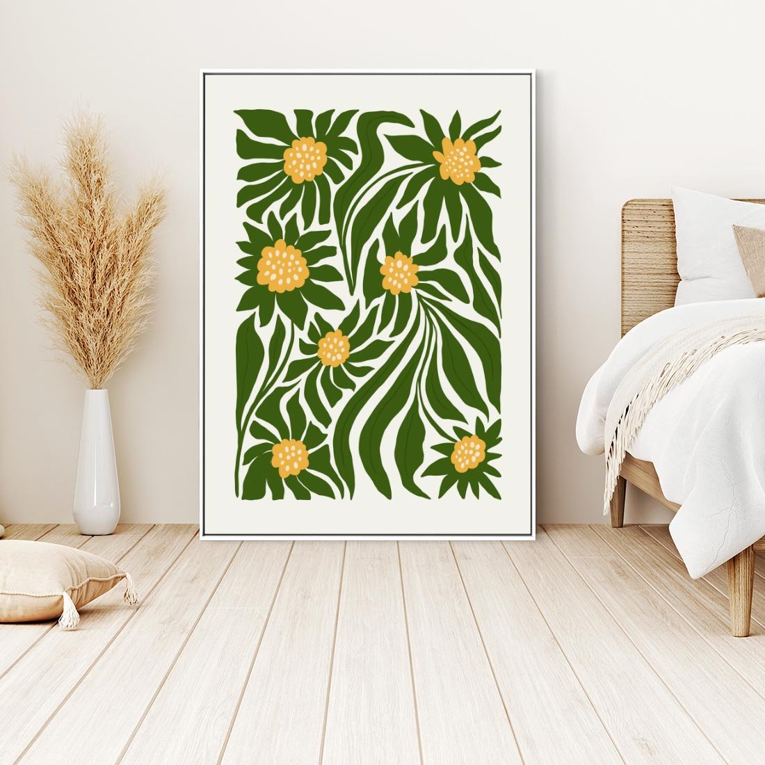 Obraz w ramie 50x70 - Spojrzenie wgłąb roślinnego świata - abstrakcyjne kwiaty, kompozycja - rama biała