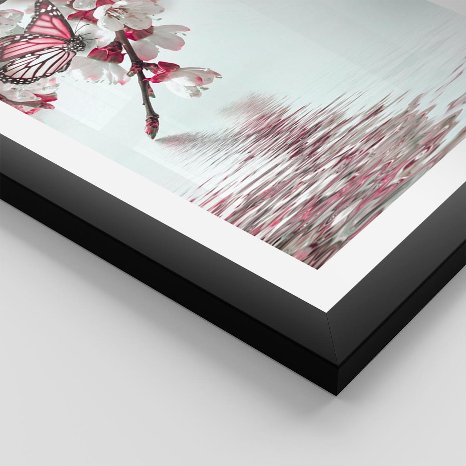 Plakat w ramie 30x40 - Kwiatowa baśń z motylami - kwiaty, motyle - rama czarna