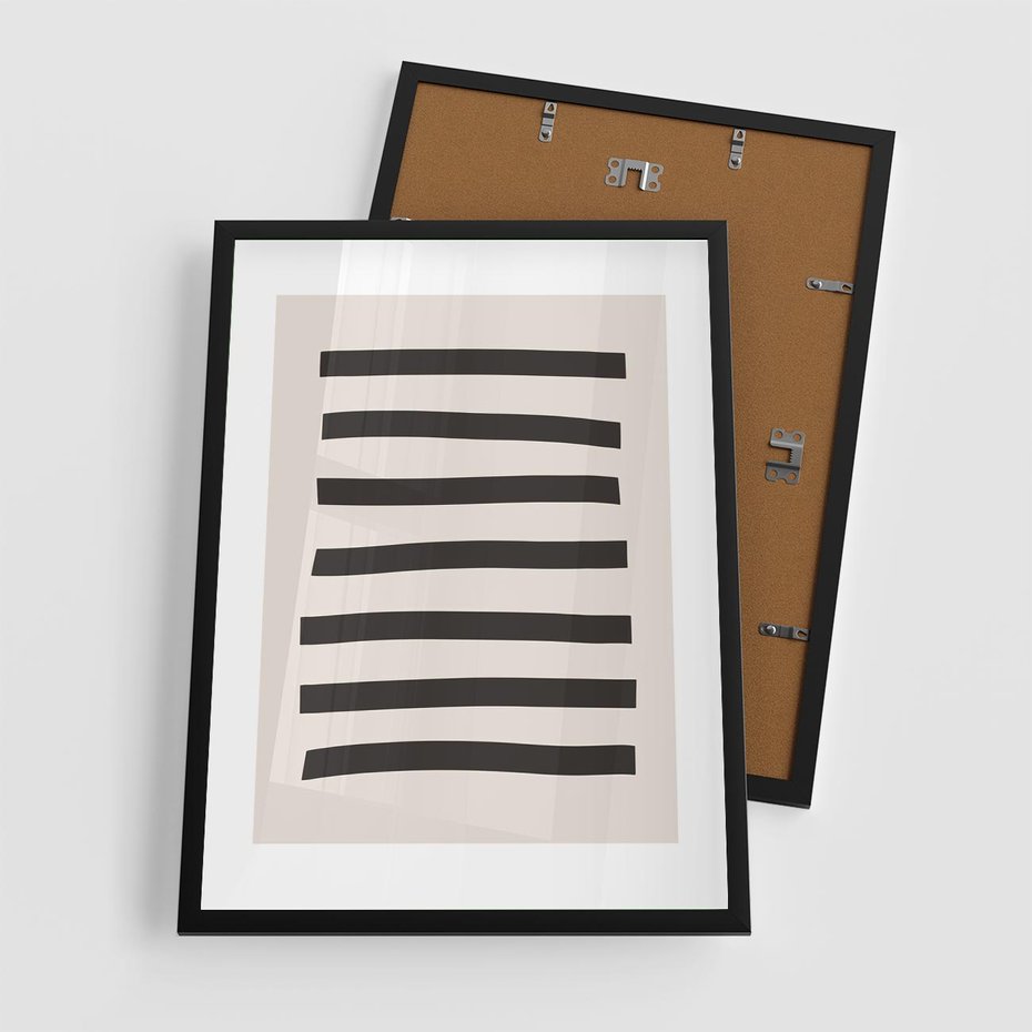 Plakat w ramie 50x70 - Strukturalna Rewolucja Form - minimalizm, czarne pasy - rama czarna