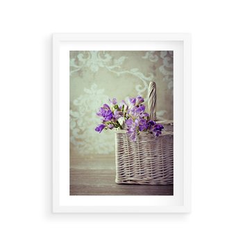 Plakat w ramie 40x50 - Kwiatowy koszyk - kwiaty, koszyk - rama biała