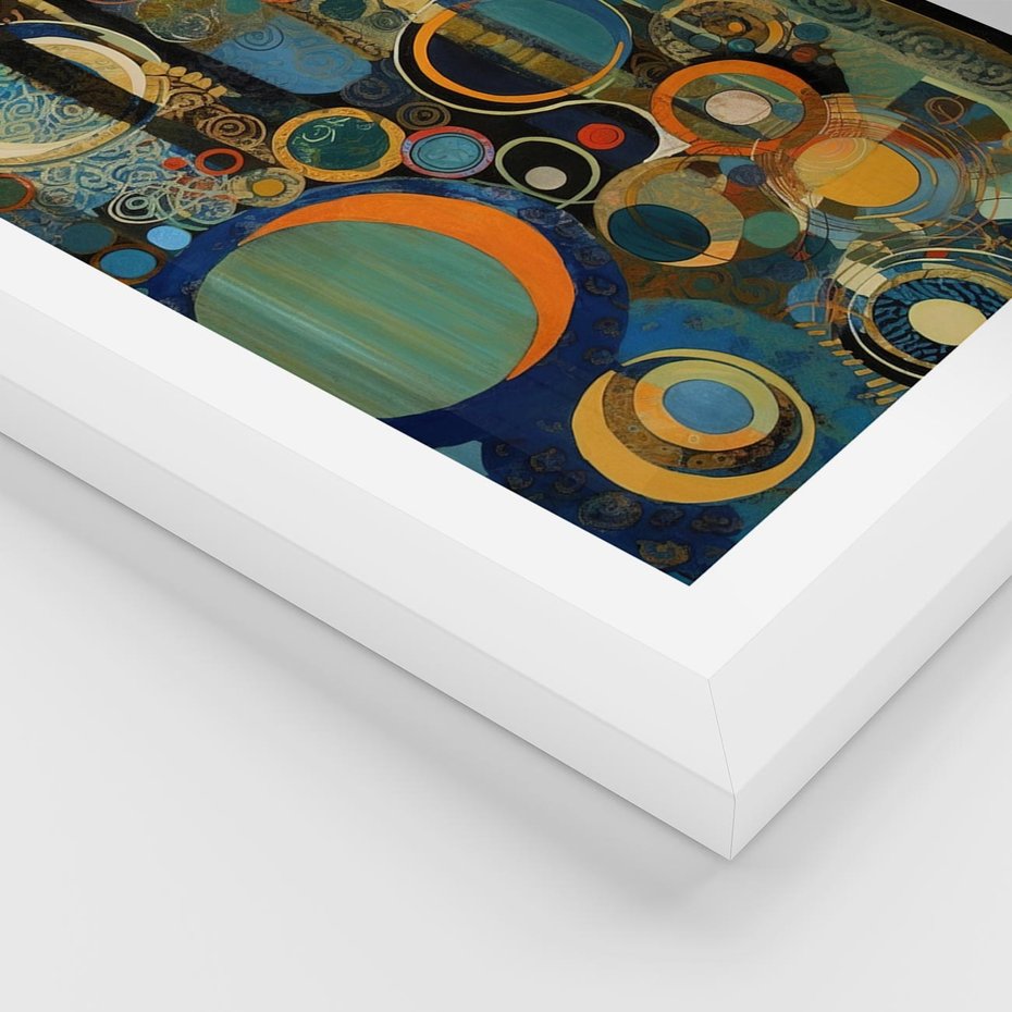 Plakat w ramie 30x40 - Wibracje Wymyślnych Form - abstrakcyjny obraz, mnogość kolorów - rama biała