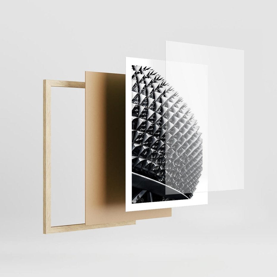 Plakat w ramie 50x70 - Nowoczesność w Czerni i Bieli: Architektoniczna Piękność - nowoczesna architektura, black and white - rama drewno