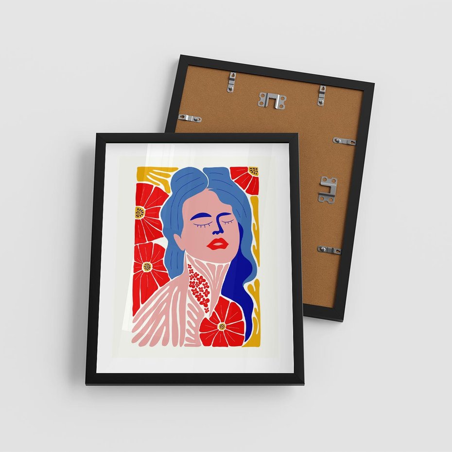 Plakat w ramie 40x50 - Nowoczesna Twarz - nowoczesna grafika, kolorowa twarz kobiety - rama czarna