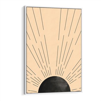 Obraz w ramie 80x120 - Migocące Kształty Promieni - boho czarne słońce, nowoczesna grafika - rama biała