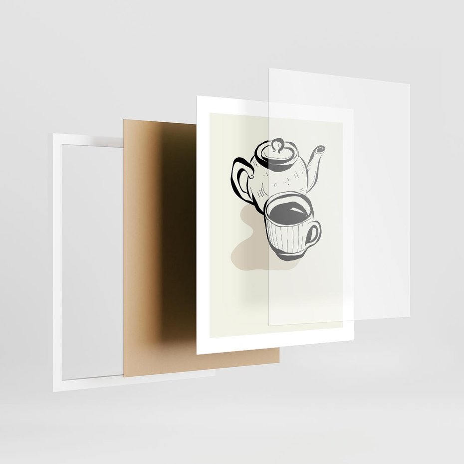 Plakat w ramie 40x50 - Kawa w Minimalistycznym Szkicu - grafika, szkic - rama biała