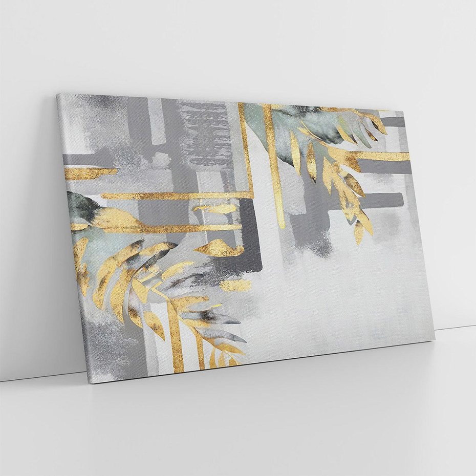 Obraz na płótnie 100x70 - Złote Palmy w Stylu Modern - geometryczne złote linie, szare tło