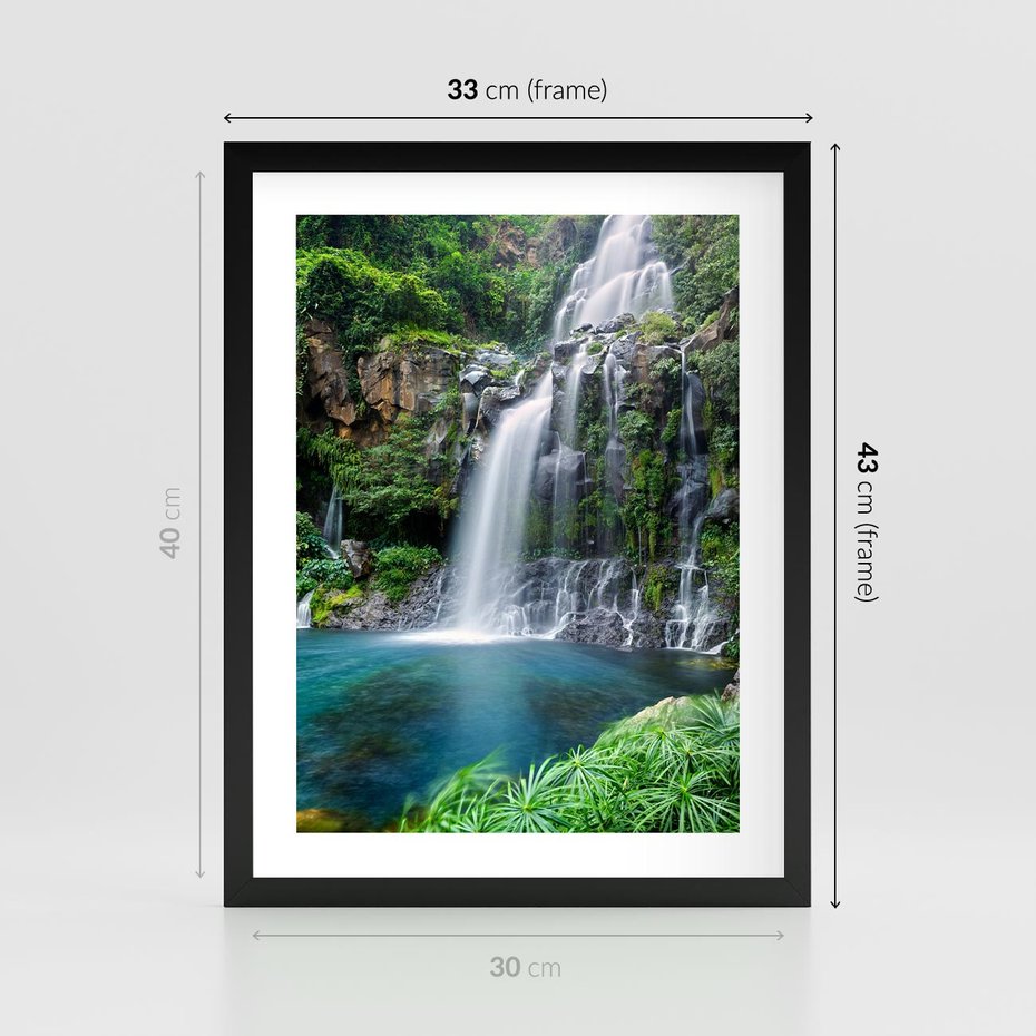 Plakat w ramie 30x40 - Tropikalny Wodospad - wodospad, tropikalny - rama czarna