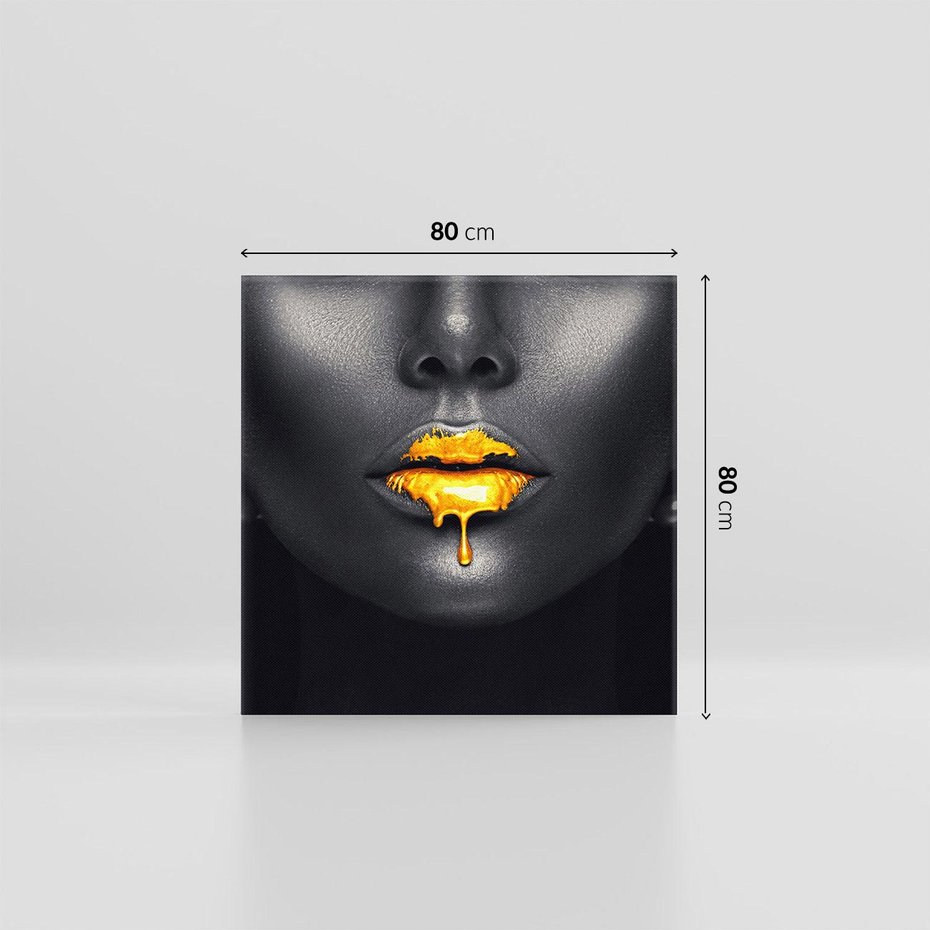Obraz na płótnie 80x80 - Złote Usta Kobiety - złote, usta