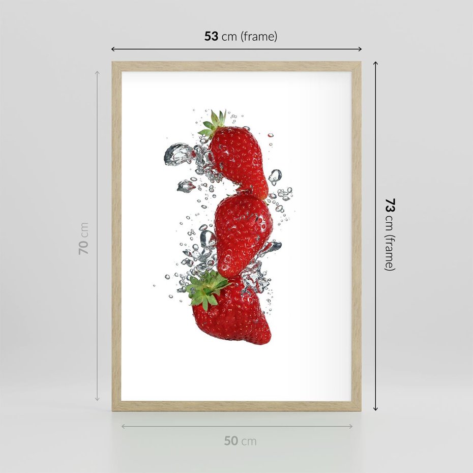 Plakat w ramie 50x70 - Aromatyczne truskawki w pełnym rozkwicie - truskawki, owoce - rama drewno