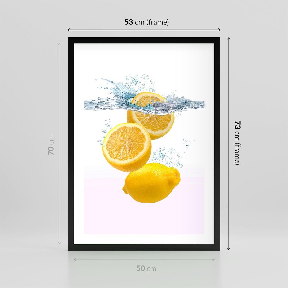 Plakat w ramie 50x70 - Świeże cytryny pełne smaku - cytryny, owoce - rama czarna