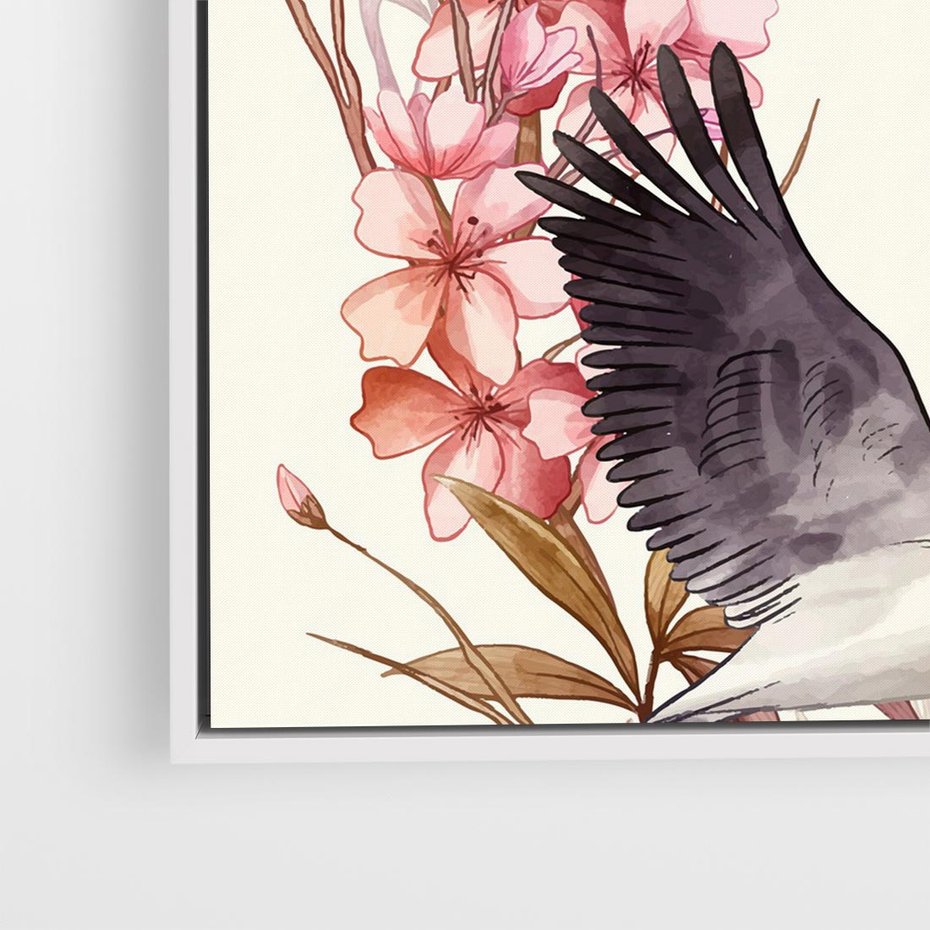 Obraz w ramie 80x80 - Szept Japonii - japońska sztuka, ptak - rama biała