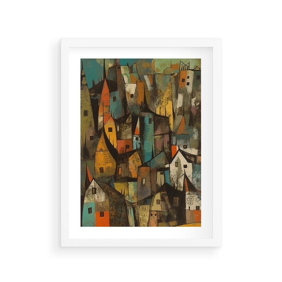 Plakat w ramie 30x40 - Przenikające Wizje - abstrakcyjny obraz, sztuka abstrakcji - rama biała