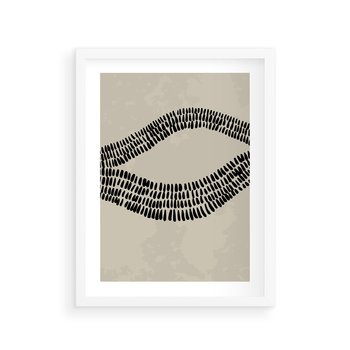 Plakat w ramie 30x40 - Kontury Ewolucji Materii - boho plakat, czarne kropki kreski - rama biała