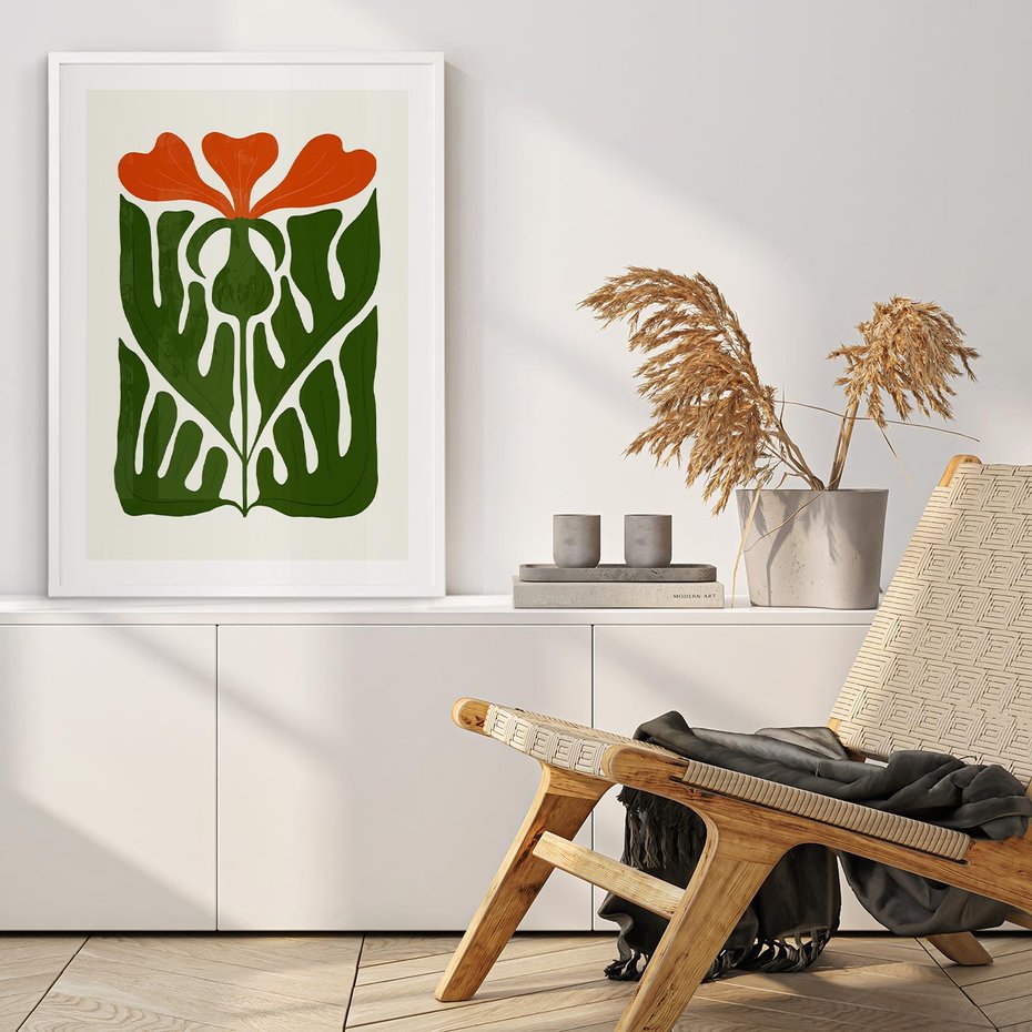 Plakat w ramie 30x40 - Minimalistyczny Urok Kwiatu - kwiat, sztuka nowoczesna - rama biała