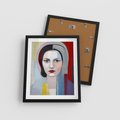 Plakat w ramie 40x50 - Kolorowe Granice Form - abstrakcyjny obraz olejny, portret twarzy kobiety - rama czarna