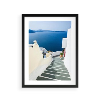 Plakat w ramie 30x40 - Malowniczy urok wyspy - Santorini, schodki - rama czarna